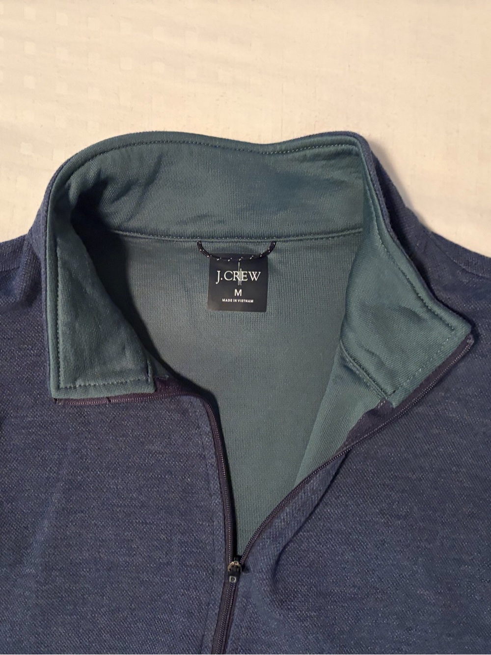 J. Crew Men’s Navy Zip-Up Sweater with Teal Inner Collar